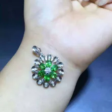 Природные цаворит кулон S925 серебро Природный зеленый гранат кулон Цепочки и ожерелья модные роскошные цветы подсолнечника женщин партии ювелирных изделий