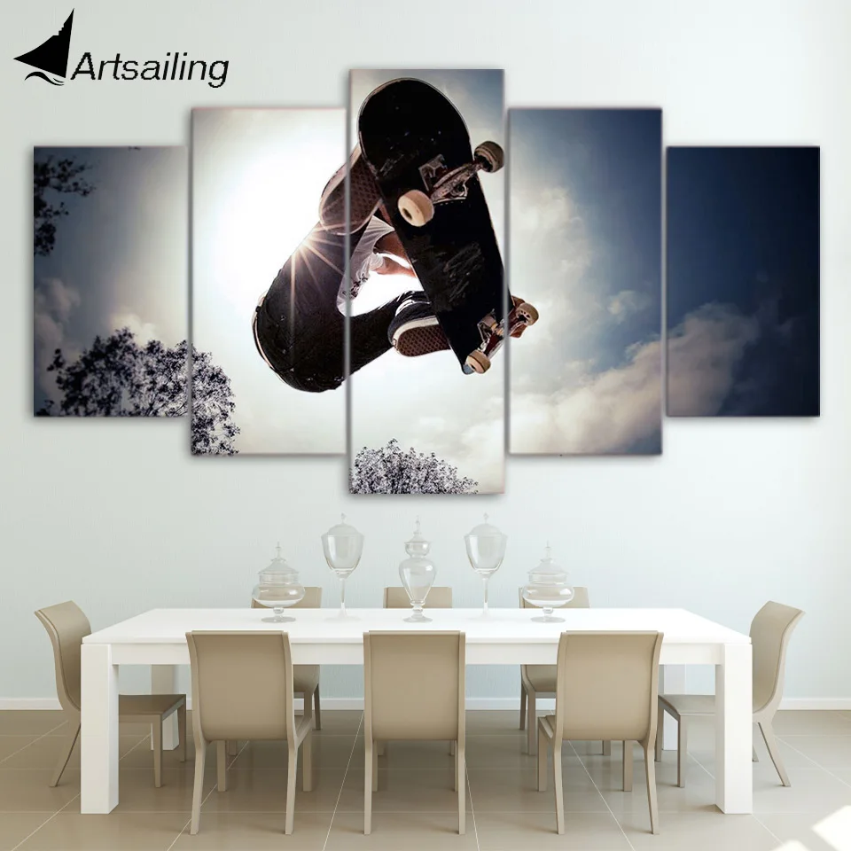 

HD printed 5 piece canvas art skateboard painting x-sports wall pictures for living room modern free shipping/ CU-1643A