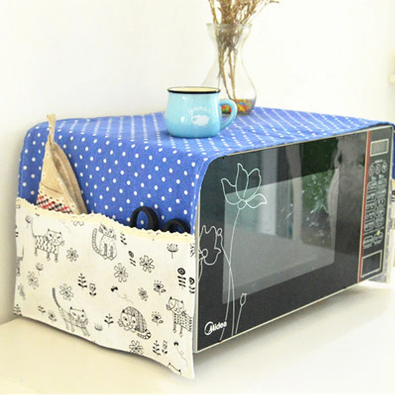 

Double Pockets Waterproof Printed Cotton Linen Fabric Microwave Oven Dust Cover Storage Bag European Style Anti-oil Storage Tool