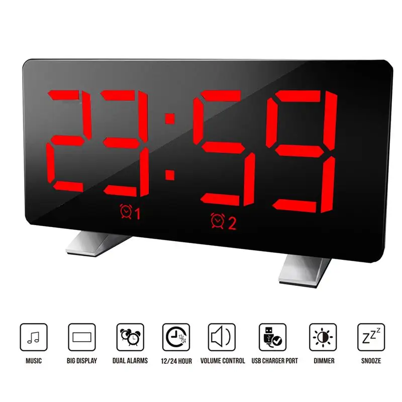 LED Alarm Clock Digital LED Display Voice Control Electric Snooze Night Backlight Desktop Table Clocks Watch USB Charging Cable