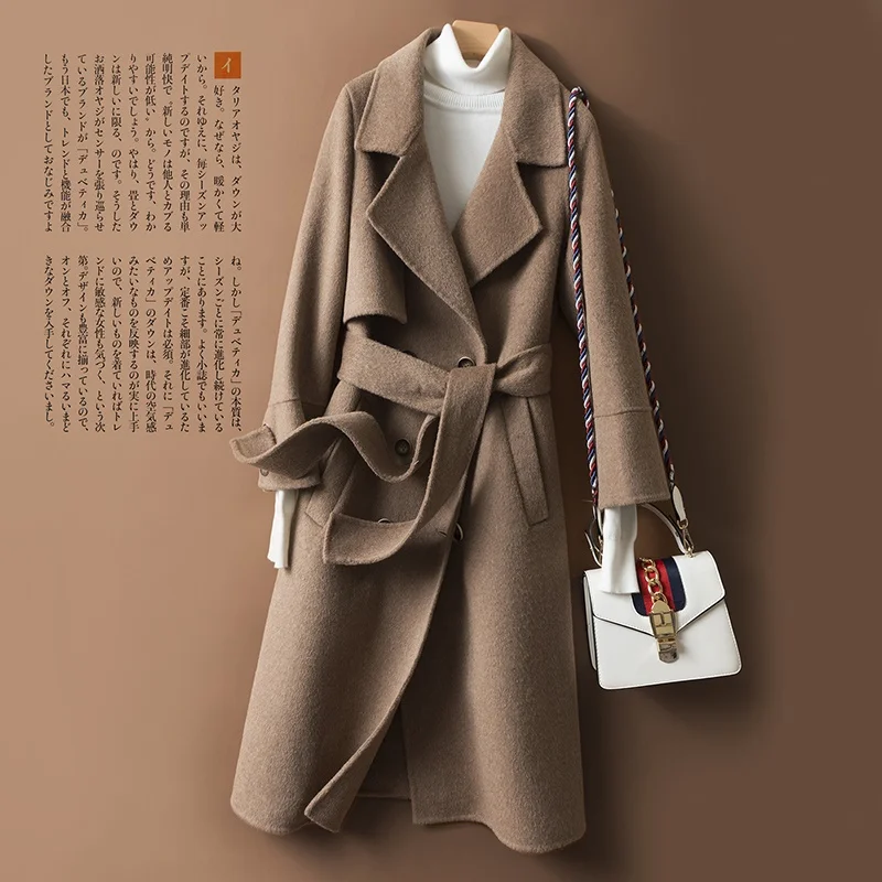 

LDZWSM autumn and winter new high quality long cashmere wool coat women's fashion coat business solid wool warm women's coat