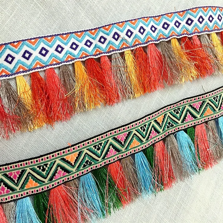 

embroidery ethnic jacquard webbing woven tape tassel fringe lace trim ribbon 4.5cm tribal boho DIY sew accessory native zakka