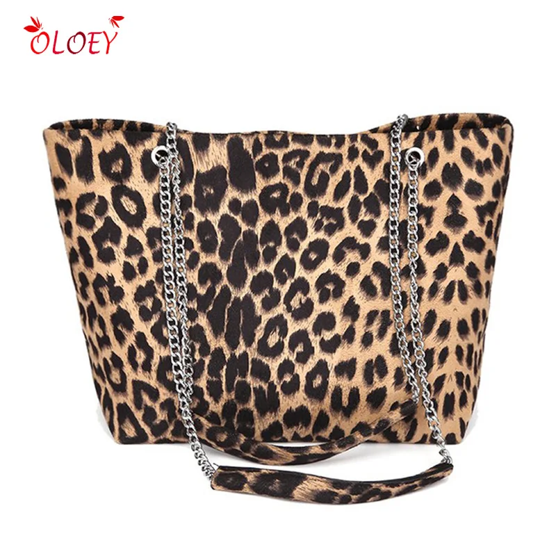 

OLOEY Brand Leopard Printing Designer Winter Women Handbag Tote Bags Retro Chains Large Capacity Women Shoulder Messenger Bags