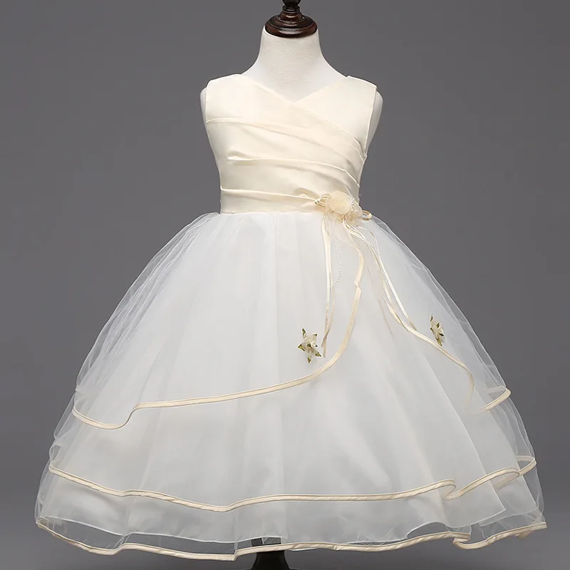 

High-quality summer girls V-necked flowers princess net yarn dress flower girl dress Pompon dress 3-8 years old