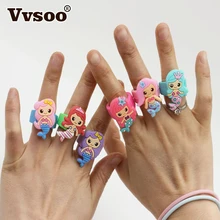 Vvsoo, 6 uds., anillo suave de sirena, pulsera de silicona, decoraciones para fiesta de cumpleaños, niños, fiesta de sirena, Baby Shower, regalos obsequios fiesta