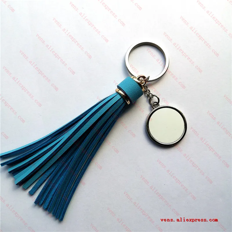 light blue Сублимация длинные кожаные кисточки ключ chainshigh качественный ключ кольцо аксессуары горячая передача Печать Пустые расходные материалы 20 шт./партия - Цвет: light blue