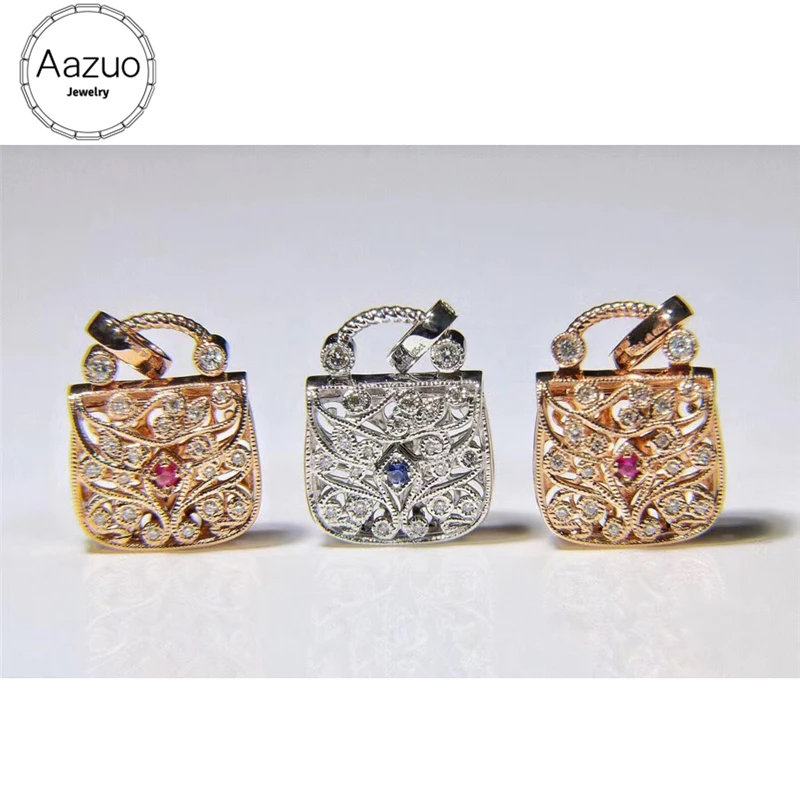 

Aazuo Real 18K Rose Gold Real Diamond IJ SI Natural Ruby Lock Bag Pendent Necklace gifted for Women Engagement Wedding Chain