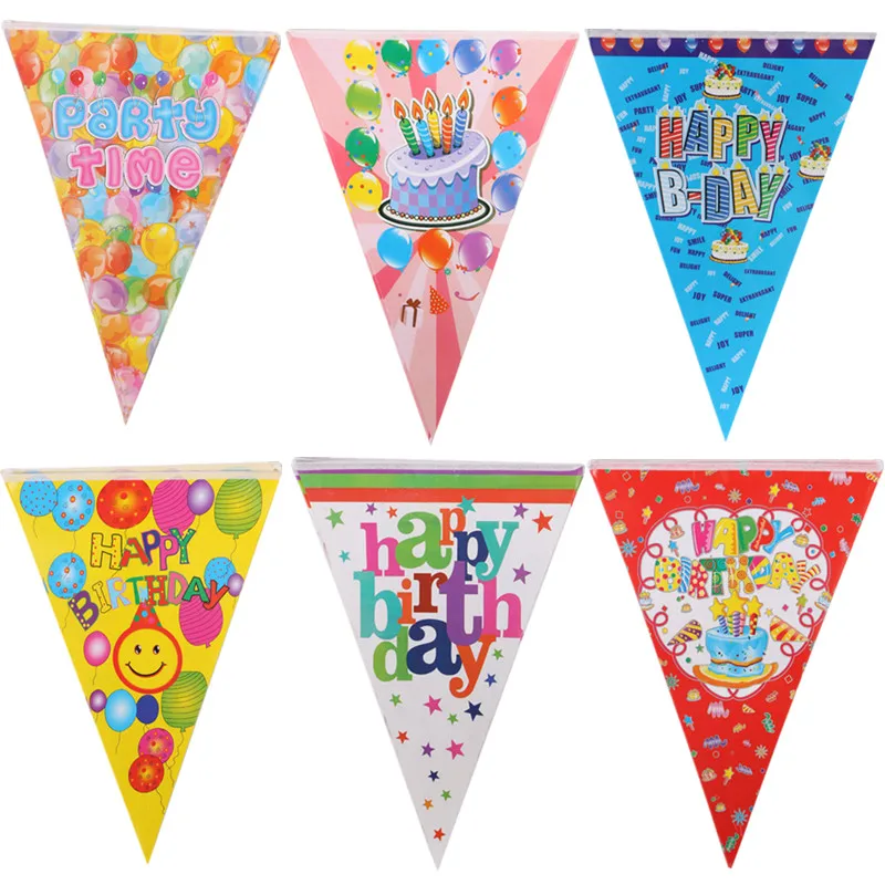 Happy Birthday Banners Pulling Flag Party Time Cake Balloons Birthday Hanging Flags Multi Style Birthday Party Accessories Decor