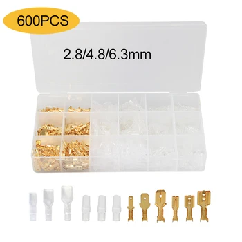 

600PCS 2.8/4.8/6.3mm Female Male Spade Crimp Terminals Sleeve Wire Wrap Connector for 22-16 AWG with box