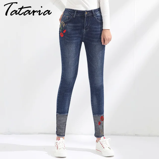 Jeans Femme Bordados Pantalones de Mezclilla Stretch