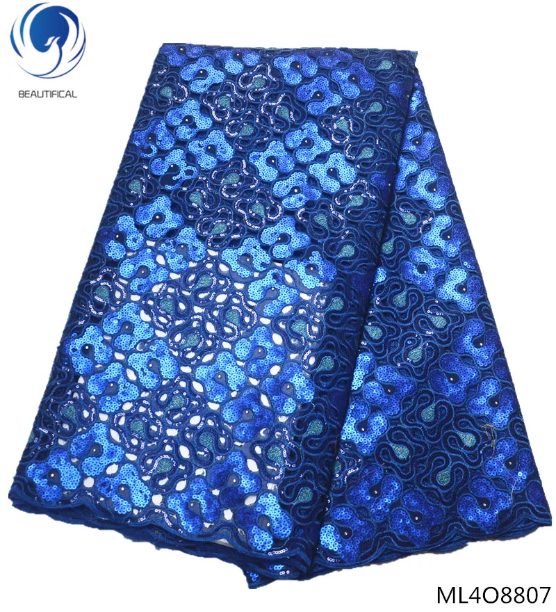 

BEAUTIFICAL blue organza lace fabric french wedding lace fabric nigerian fabrics with sequins best quality 5 yards/piece ML4O88