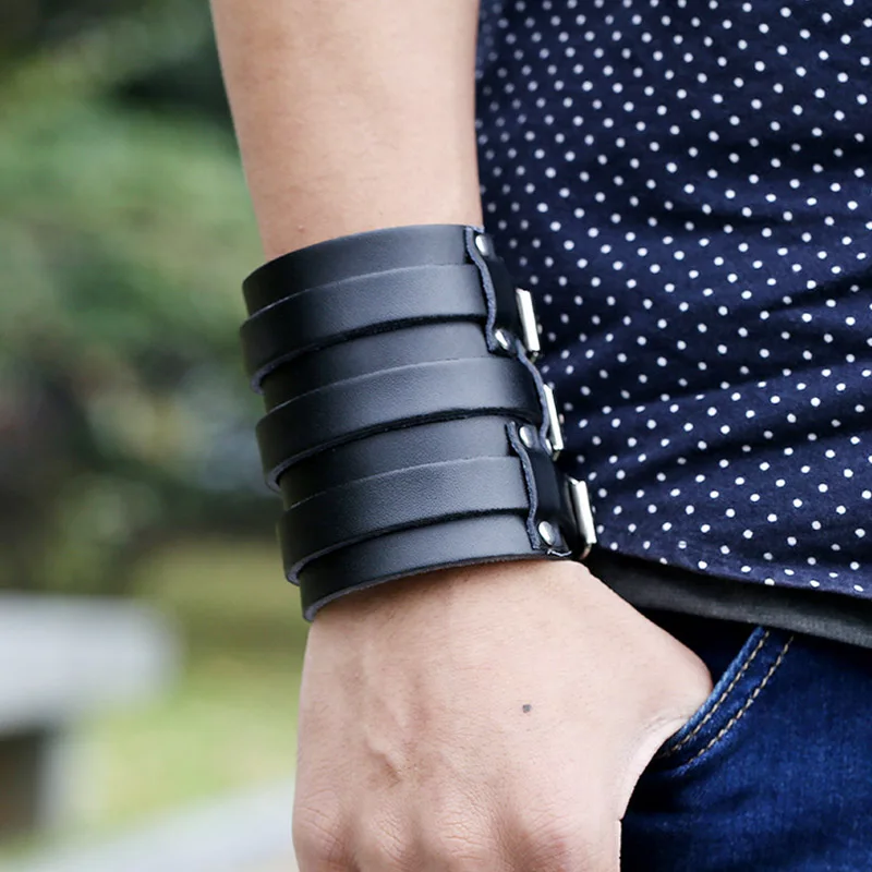 Buy Casual Punk Wide Leather Bracelets Black Bracelet