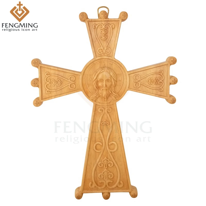 

Exclusive Carved Wooden Altar Hand Blessing Cross Crucifix oak cross christian orthodox baptism of christ icon religious art