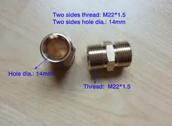 100% Медь шайба автомобиля шланг разъем два конца нити M22 * 1.5*14 мм, два конца отверстие dia.14mm