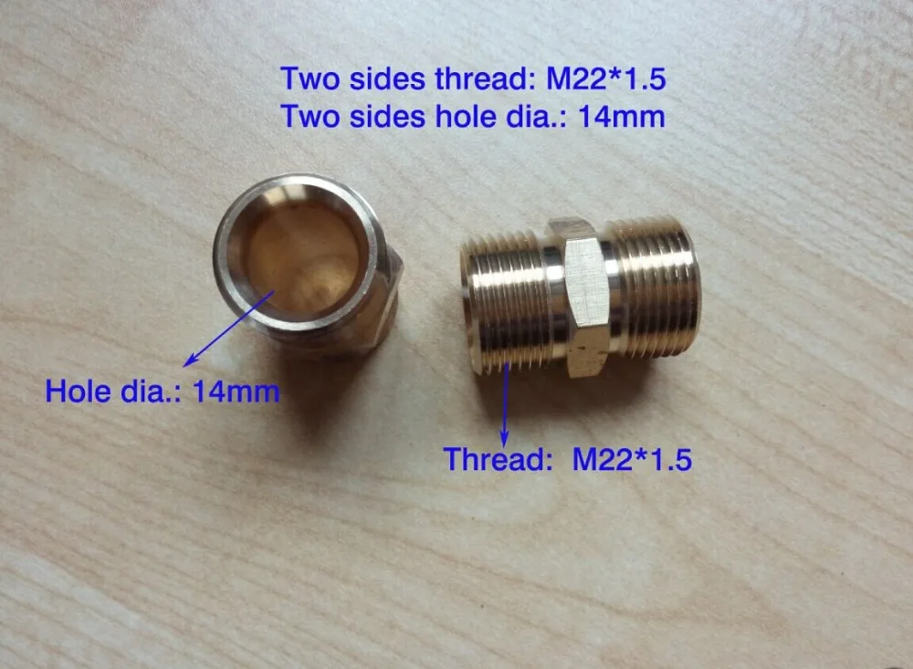 100 copper car washer hose connector two ends thread M22*1.5*14MM, two