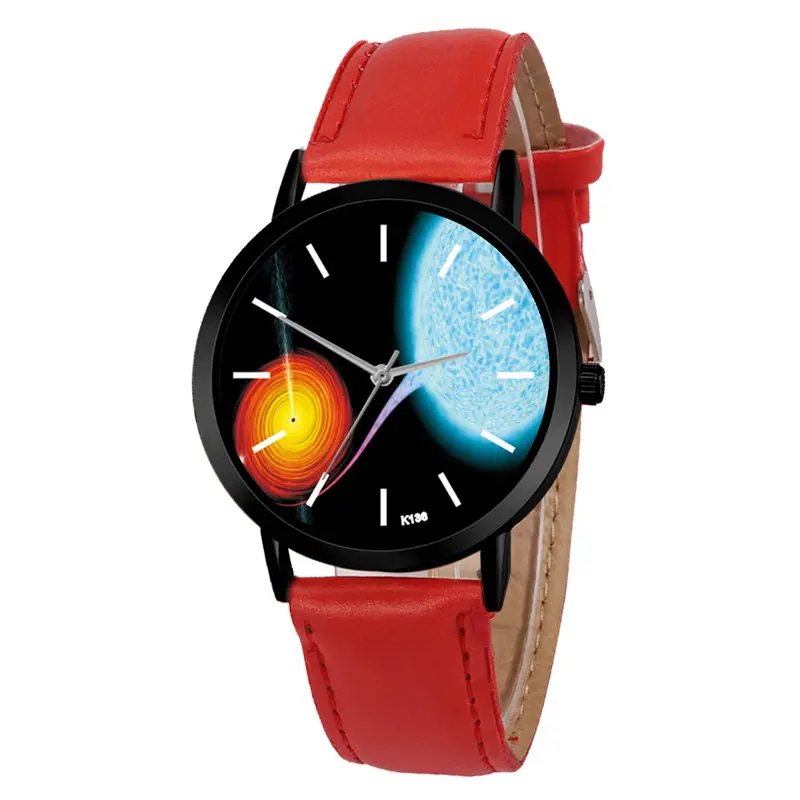 Часы с космическим мотивом Flame Vortex повседневные кварцевые часы кожаным ремешком