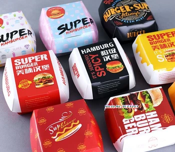 

200pcs/lot Hamburger packing boxes,Brown paper burger box free package baked goods Hamburger box