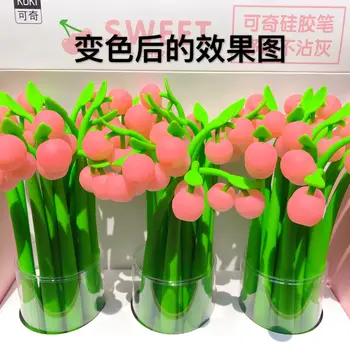

48pcs/lot Creative stationery gel pen fruit cherry color change full silicone black ink student school office party wedding pens
