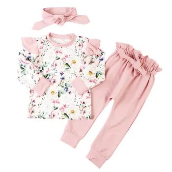 

0-24M Toddler Baby Girls Floral Print Long Sleeve Tops + Long Pants + Headband 3Pcs Clothes Set Autumn Casual Outfits