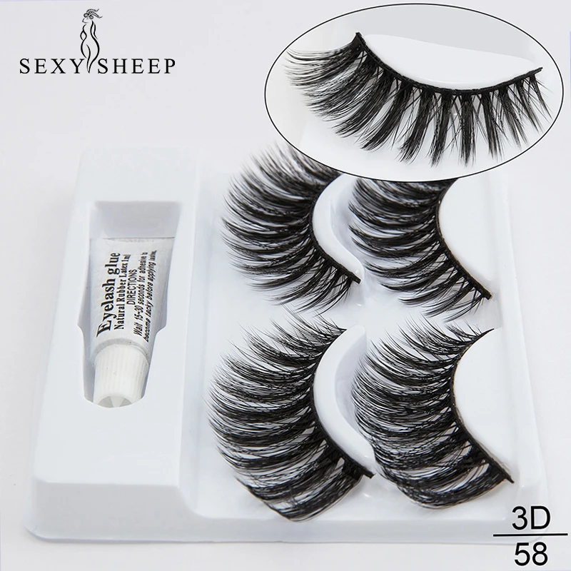 

SEXYSHEEP 2 pairs Natural False Eyelashes Fake Lashes Long Makeup 3D Mink Lashes Eyelash Extension Mink Eyelashes glue