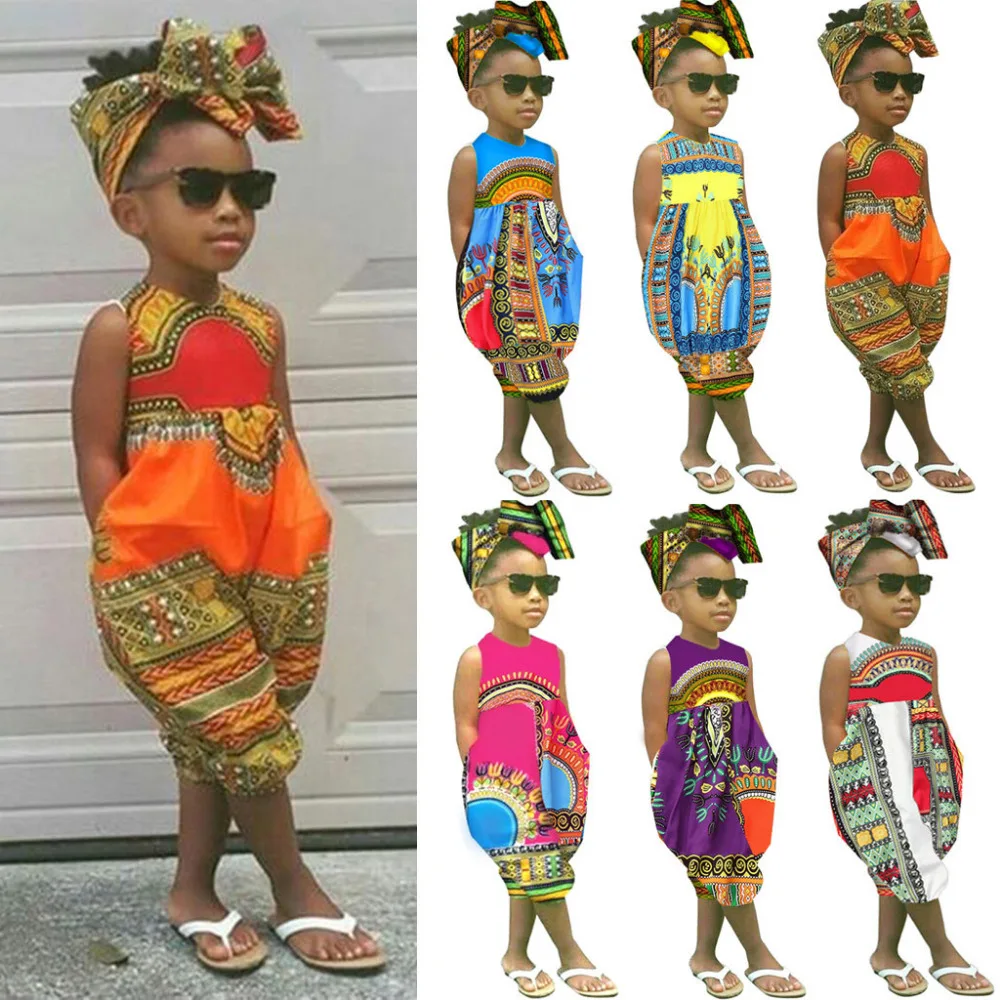 

2019 Sleeveless African Romper Toddler Kids Baby Girl Outfits Clothes Print Fashion Romper Jumpsuit Baby Body Kid Clothes Summer