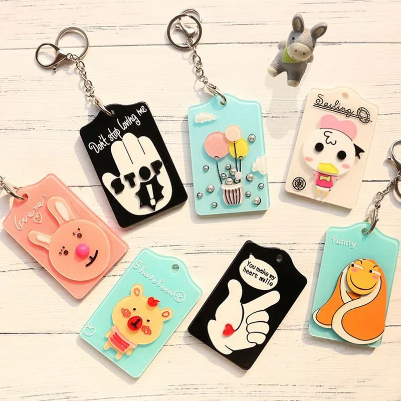 

Coloffice 1PC Kawaii Cartoon Note ID Credit Card Holder Bus Card Storage Stationery Keychain Creative Meal Card School Office