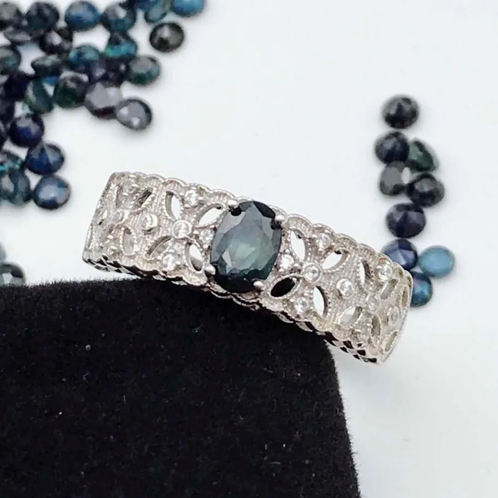 Темно-синий сапфир 4*6 мм юбилей день рождения кольцо для женщин Твердые 925 пробы серебряные ювелирные изделия