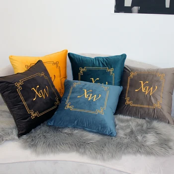 

45x45cm Retro embroidered velvet cushion cover lumbar pillow case vintage short plush throw pillow cover backrest home decor