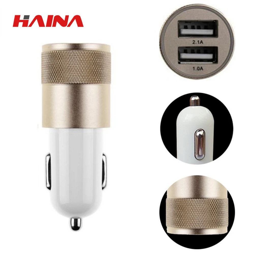 Universal Mini Dual USB Car Charger 5v Aluminum ABS 2 Port Micro USB