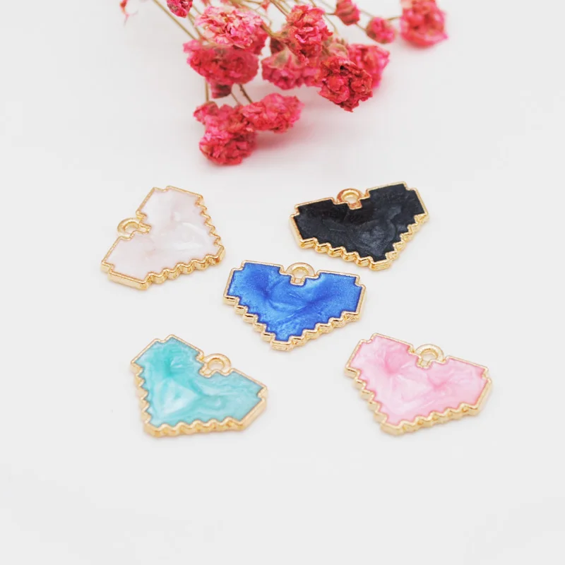 

10pcs/pack DIY Enamel Charms Gold Color Tone Alloy Pearlescent Heart Pendants for Jewelry Bracelet Earring Making