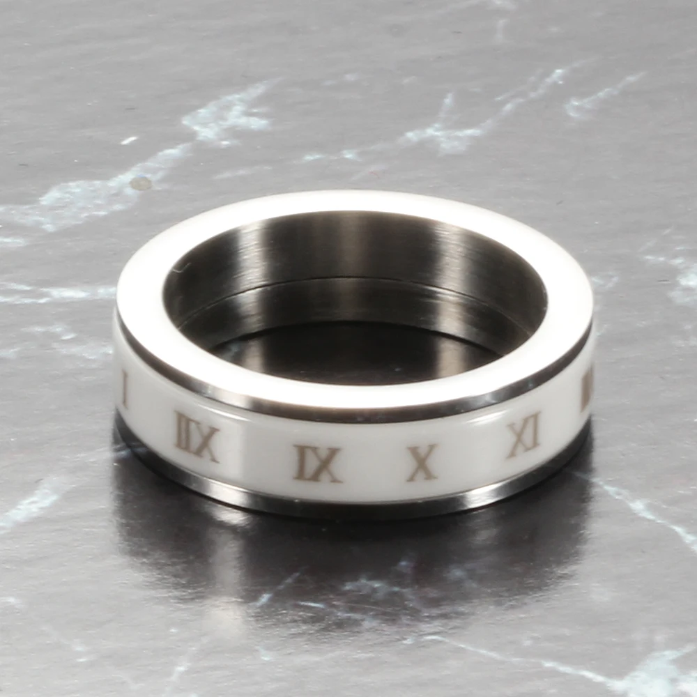 Модное кольцо с римскими цифрами, белое кольцо с сердечником из нержавеющей стали, свадебные ювелирные изделия, вращающиеся буквы, керамические кольца для мужчин и женщин