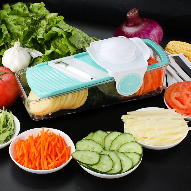 Mandoline Slicer Multifunctional Peeler Grater Box with 3 Stainless Steel Blades Manual Vegetable Cutter Adjustable Cooking