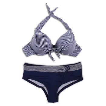 

stripe Bikini 2018 Large size Swimwear Women Push Up Bikinis Set Sexy Halter Swimsuits Beach Wear Bathing Suit Female