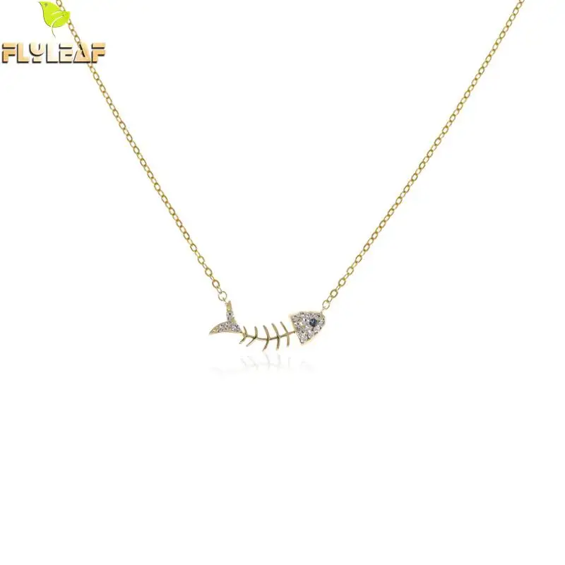 

Flyleaf 100% 925 Sterling Silver Fish Bones Cubic Zirconia Necklaces & Pendants For Women Fashion Party Jewelry