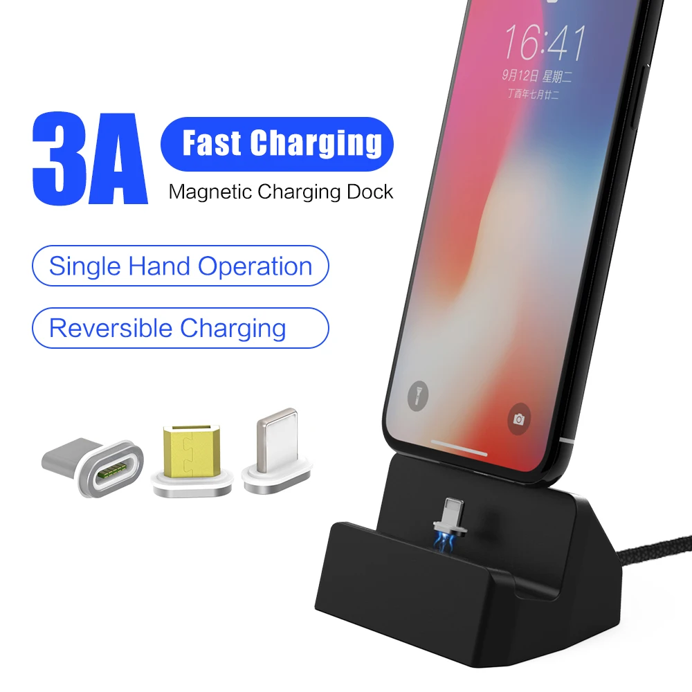 

Magnetic Wireless Charger QC 3.0 dock Station 3 in 1 USB type C Micro For iPhone Huawei Xiaomi 3A 5A Quick Charging Stand SIKAI