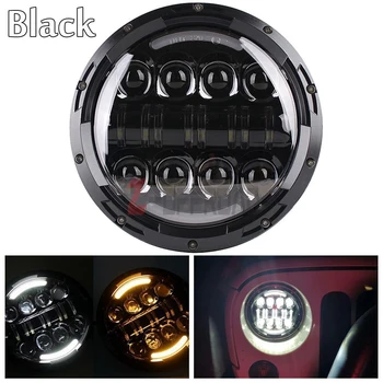 

Pair 7Inch 80W Round LED Headlight Amber/White Half-Moon Hi/Lo Beam with DRL & Halo Angel Eyes Headlamp for Wrangler JK TJ
