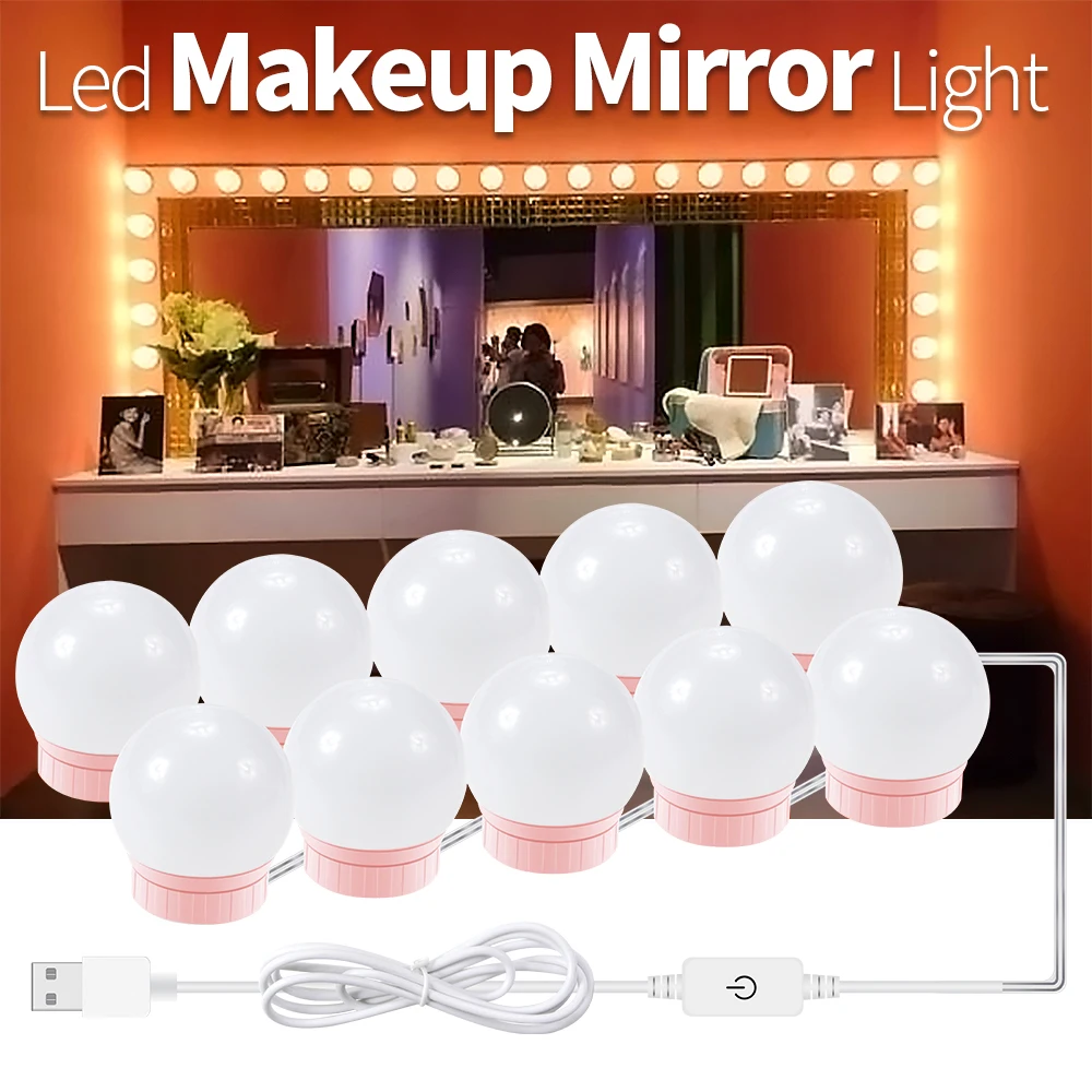 

USB Modern Dressing Table Mirror Light Led Makeup Vanity 10 pcs Bulbs Kit 16W Hollywood Dimmable Decor Bathroom Mirror Wall Lamp