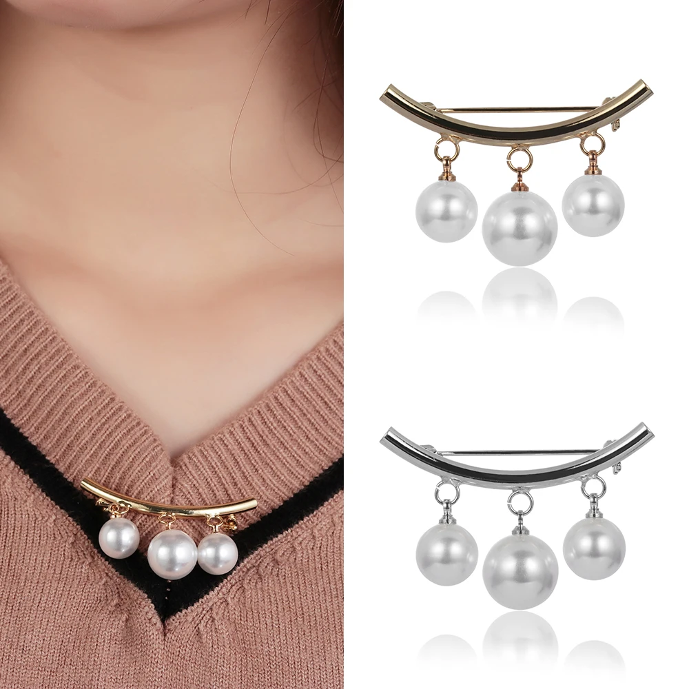 

Fixed Straps Anti Slip Pin Korean Simple Simulated Pearl Brooch Women Charm Cardigan Anti Wearing Pins Enamel Pin Accessories