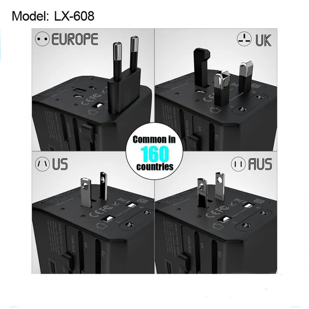 Адаптер для путешествий, разъем для быстрой зарядки, type-C, конвертер, разъем, глобальный универсальный переключатель, вилка для путешествий, многофункциональная конверсионная розетка