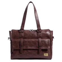 Мужской деловой портфель с тремя коробками, винтажная сумка из искусственной кожи, сумки на плечо для 14 дюймов, портфель для ноутбука, большая дорожная сумка