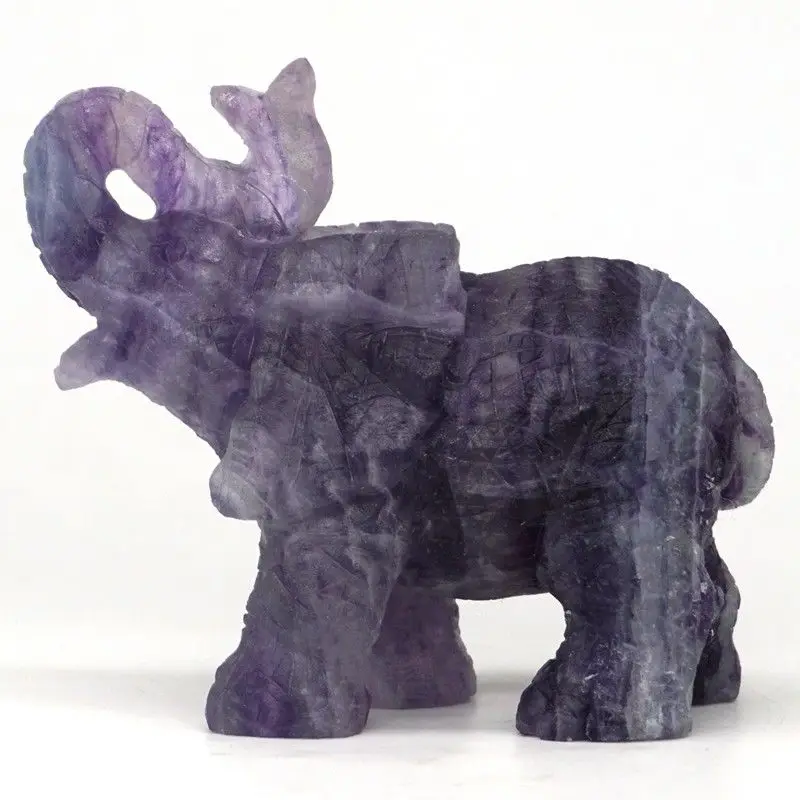 

Elephant Statue Natural Gemstone Fluorite Crystal Healing Figurine Home Decor3.34