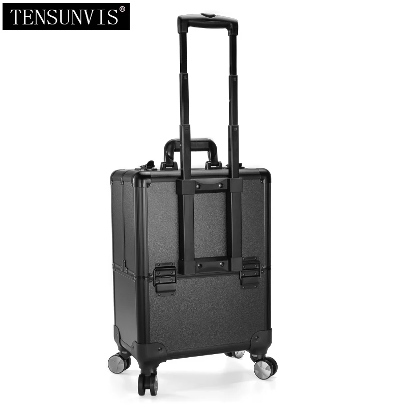 TENSUNVIS Professional Rolling Makeup Case Cosmetic Train Box Trolley black
