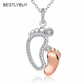 

2018 New footprint necklace 925 Sterling Silver Mother & Child Pendants Necklaces Mom Baby Family Monther's Day Gift Jewelry