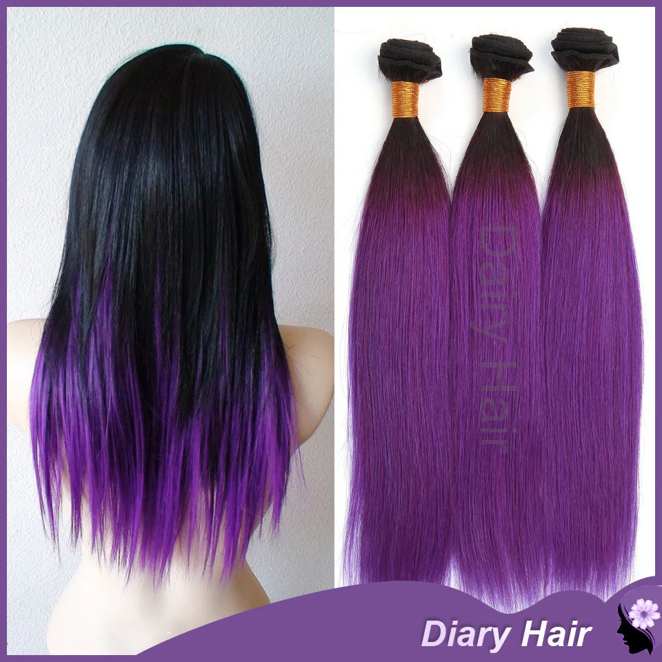 1B Purple Ombre Straight Remy Hair Extensions 7A Unprocessed