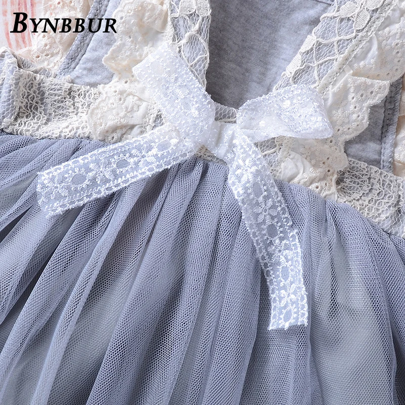Bynbbur Lace Mesh Patchwork Ruffles Princess Dress Girls Bow Party Dress Backless Cute Baby Kid Girls Dress 2019 Summer New