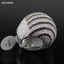 LYCOON Newest  class white and black CZ stripe rings silver plated big luxury women cubic zirconia ring in ball shape