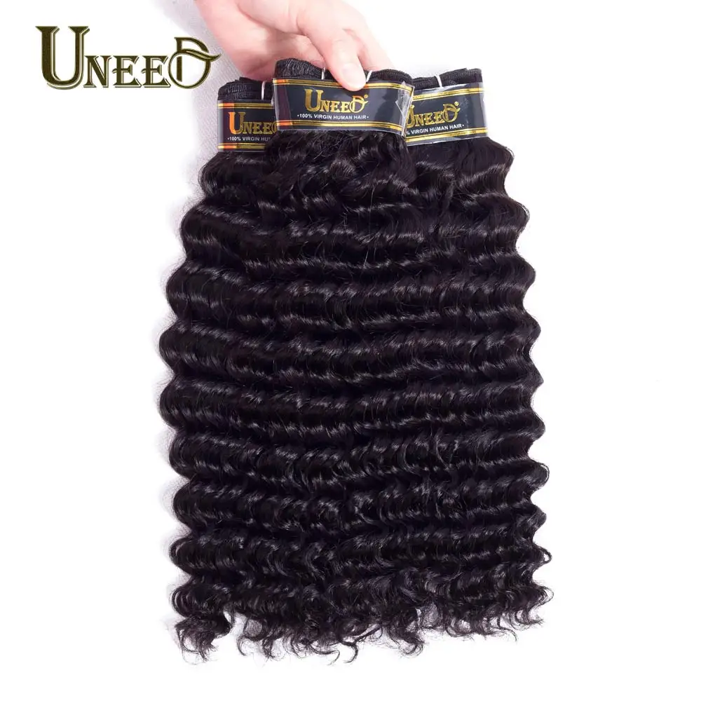 Uneed hair Deep Wave Brazilian Hair Weave Bundles Remy Hair Extensions 100% Human Hair Weave Bundles Can Buy 3 or 4 Bundles