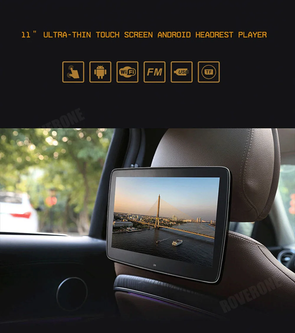 2 шт. х 11 дюймов Android 6,0 ультратонкий Автомобильный подголовник, монитор заднего сиденья с сенсорным экраном Bluetooth USB SD 1080P Wifi