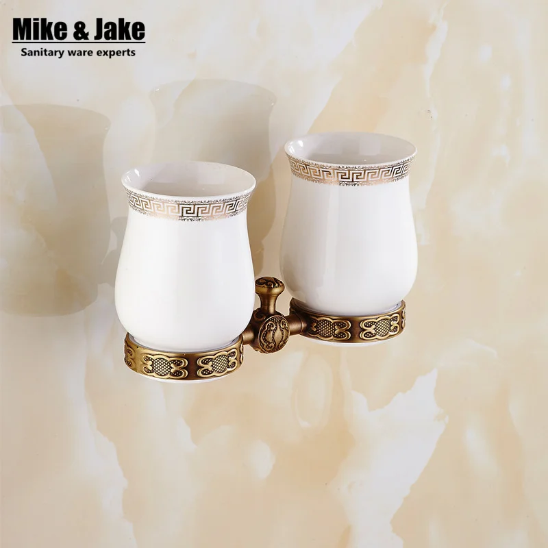 Buy Bathroom Antique brass double cup holder teeth
