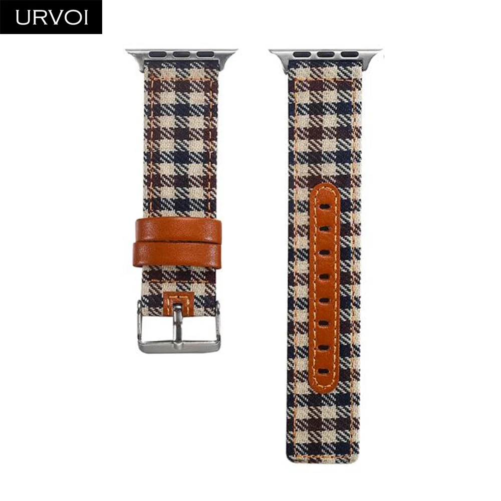 URVOI тканевый ремешок для Apple Watch series 5 4 3 2 1 с узором Ласточки на запястье, джинсовый ремешок для iwatch, классический дизайн, кожаная задняя часть - Цвет ремешка: Style 5